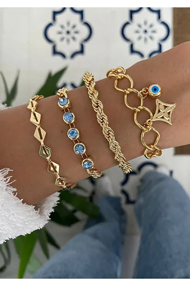 Turquoise Kralen Armband Set | 4-delig | Boho Stapelarmband