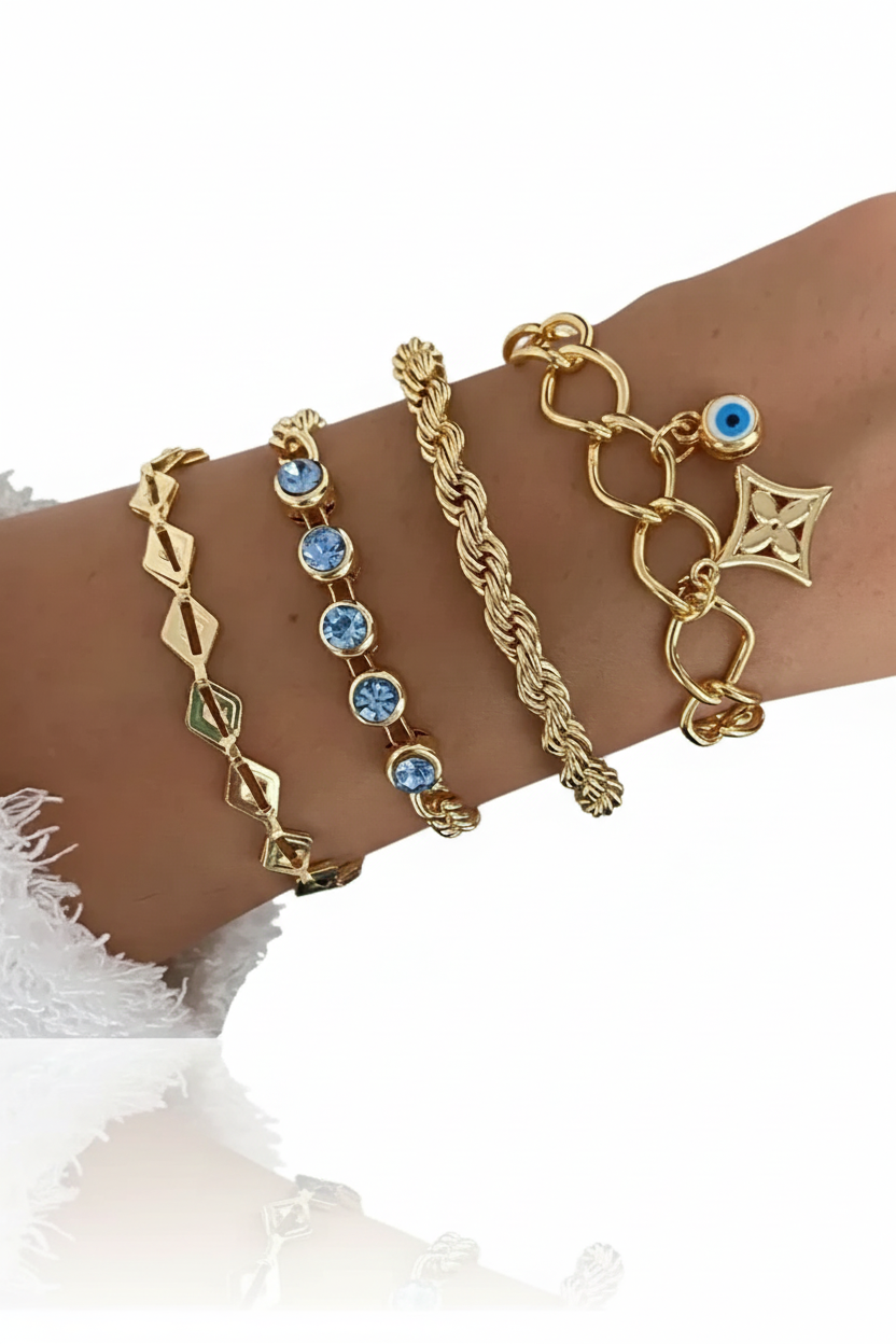Turquoise Kralen Armband Set | 4-delig | Boho Stapelarmband