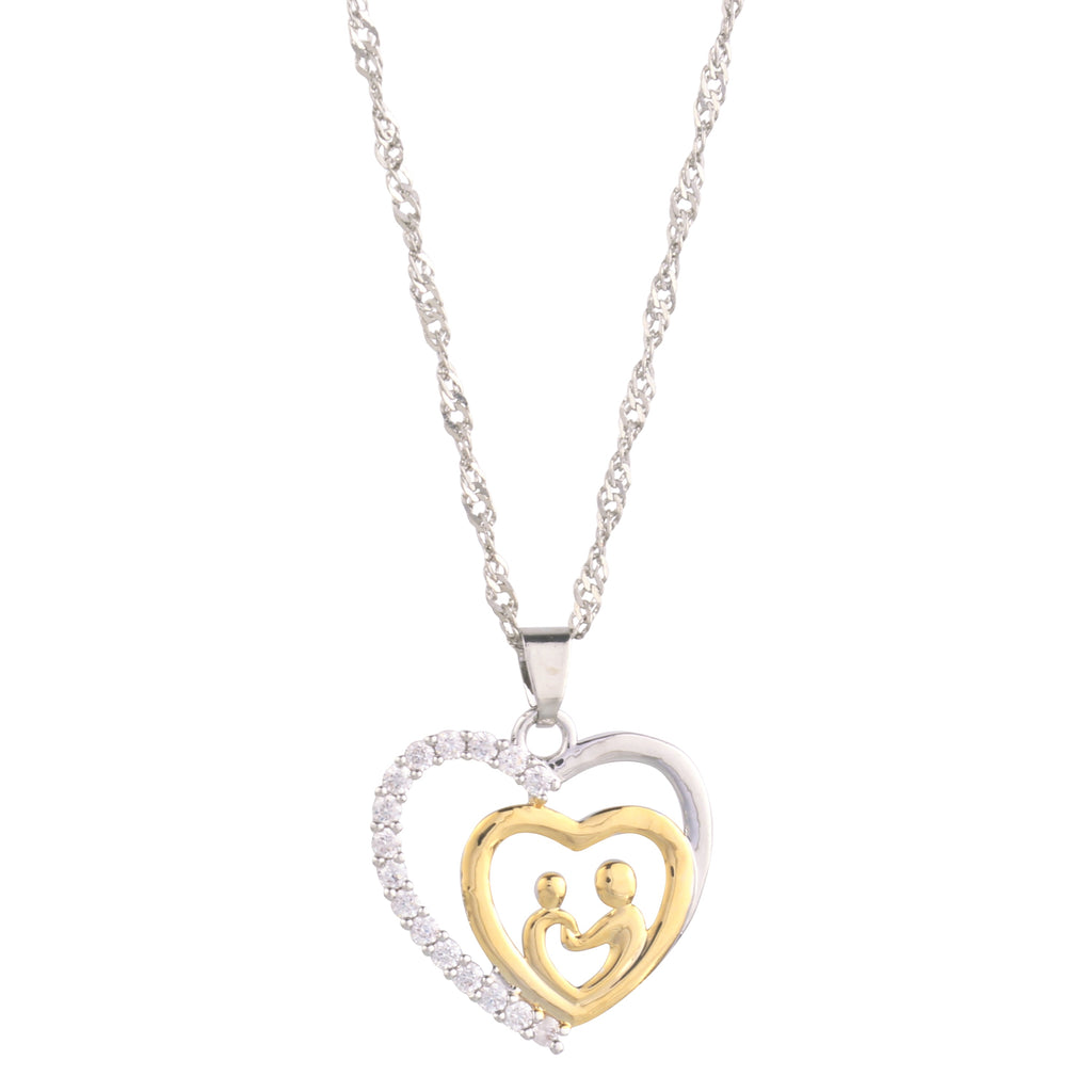 Moeder & Kind Ketting | Pavé Hart Hanger | Rhodium Verguld