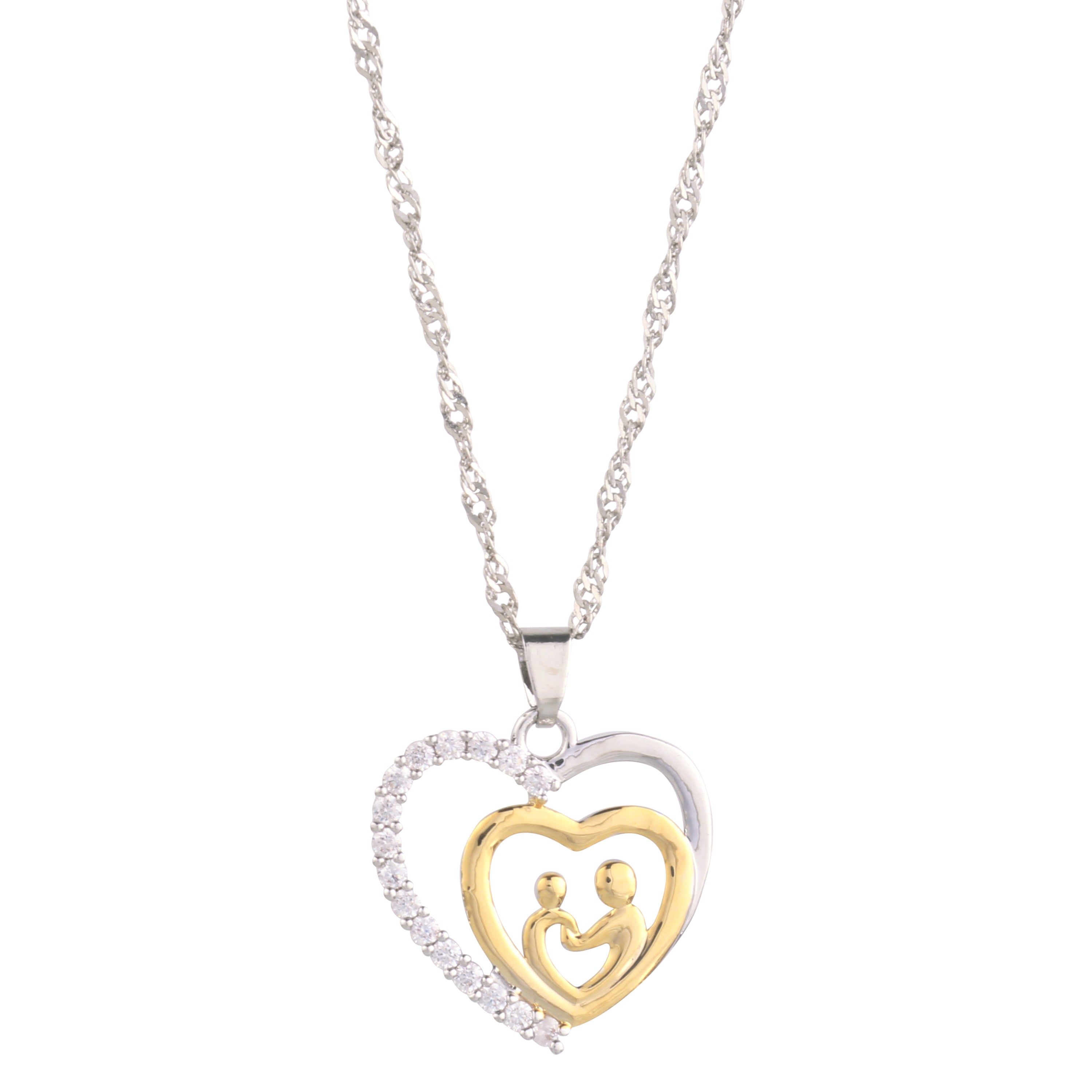 Moeder & Kind Ketting | Pavé Hart Hanger | Rhodium Verguld