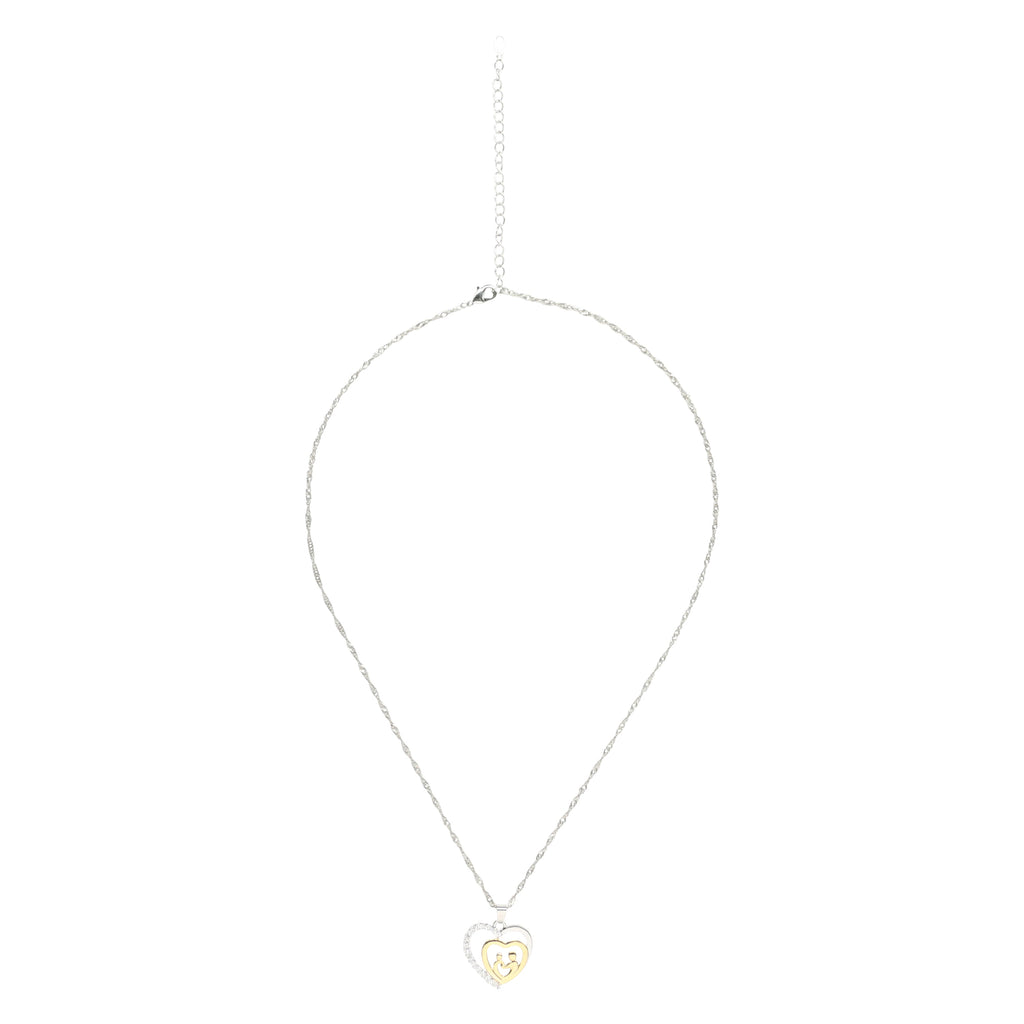 Moeder & Kind Ketting | Pavé Hart Hanger | Rhodium Verguld