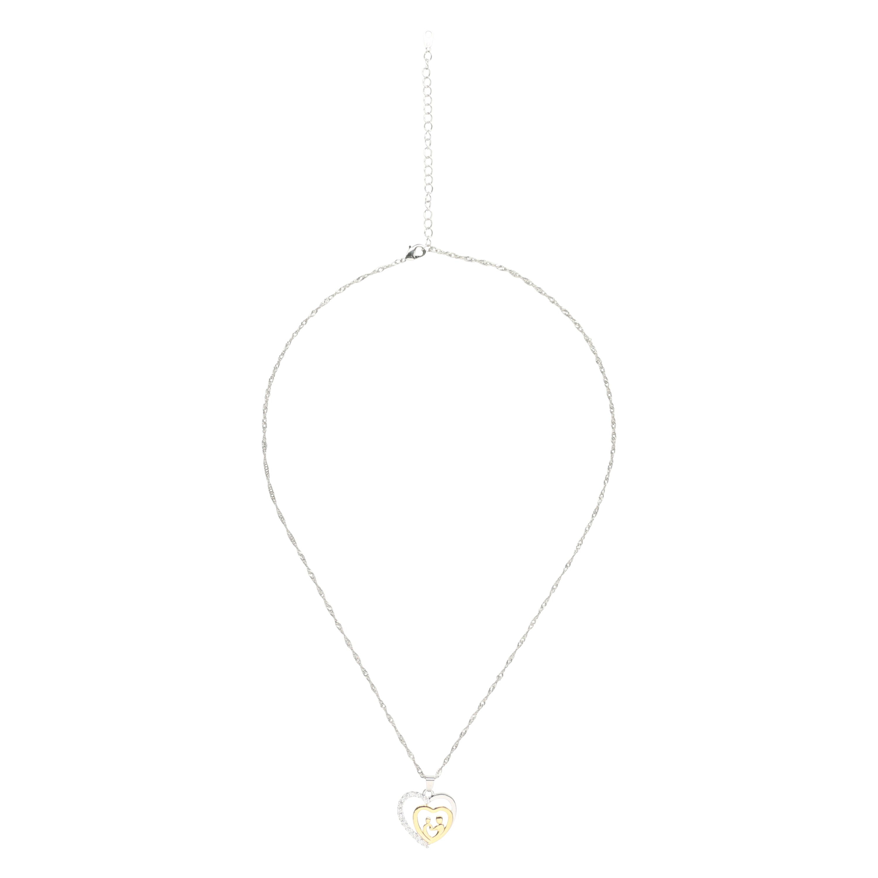 Moeder & Kind Ketting | Pavé Hart Hanger | Rhodium Verguld