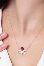 Rode Roos Infinity Ketting | 925 Sterling Zilver met Witte Zirkoon Steen