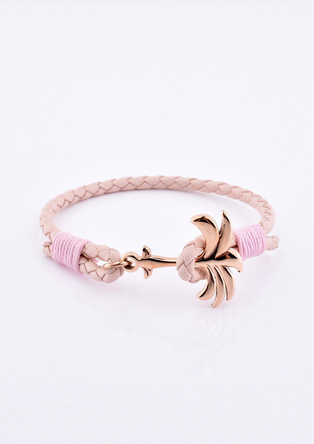 ✨ Palmband Rosette | Roségoud Palm Anker | Roze Leren Armband