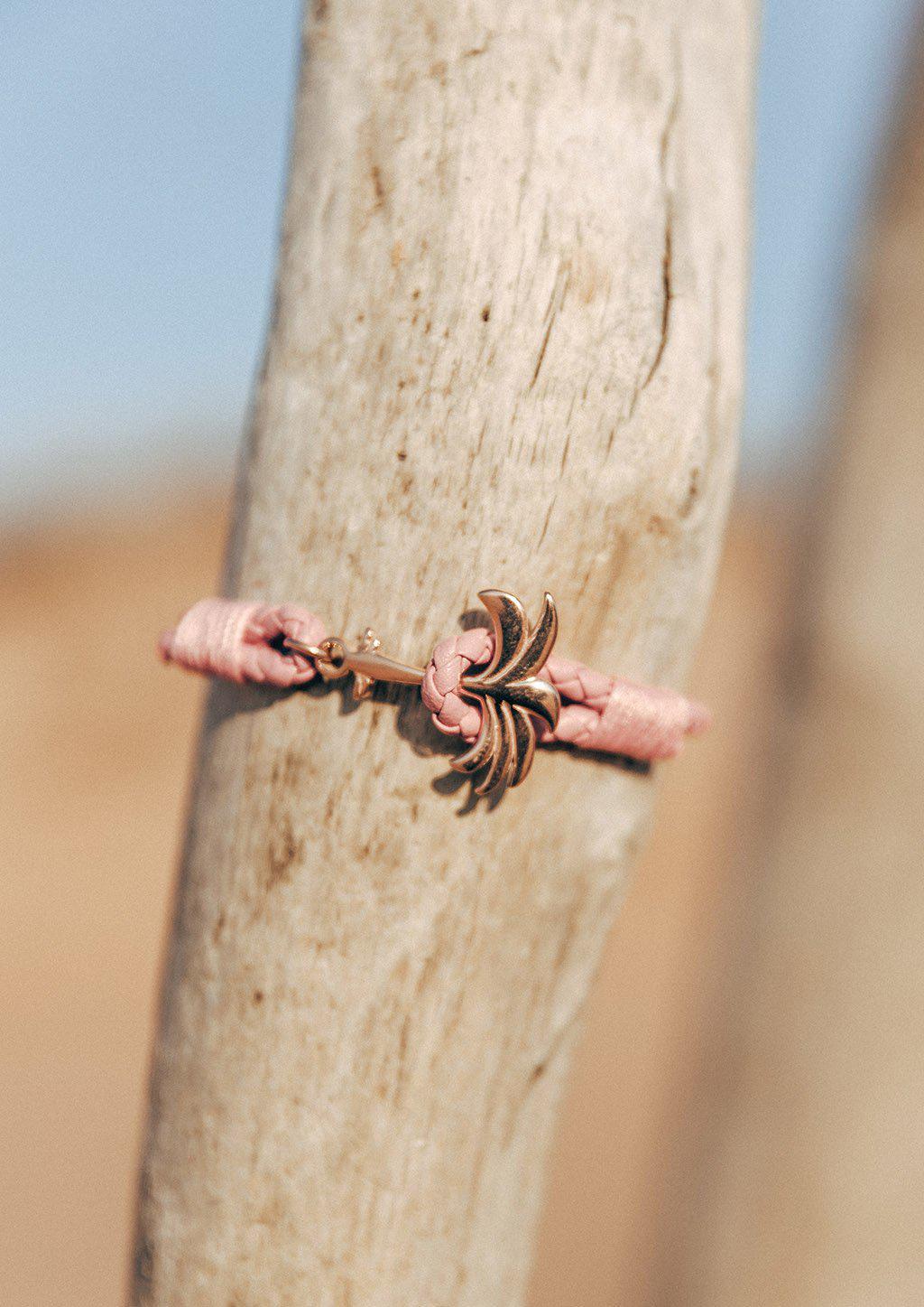 ✨ Palmband Rosette | Roségoud Palm Anker | Roze Leren Armband