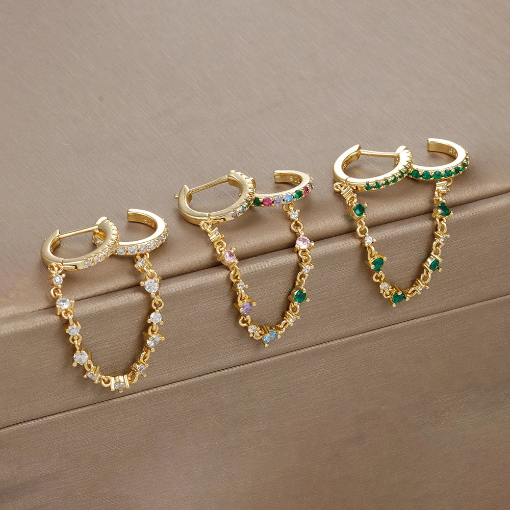 CZ Kristal Ketting Druppel Oorbellen | Roestvrij Staal | Meerdere Kleuren