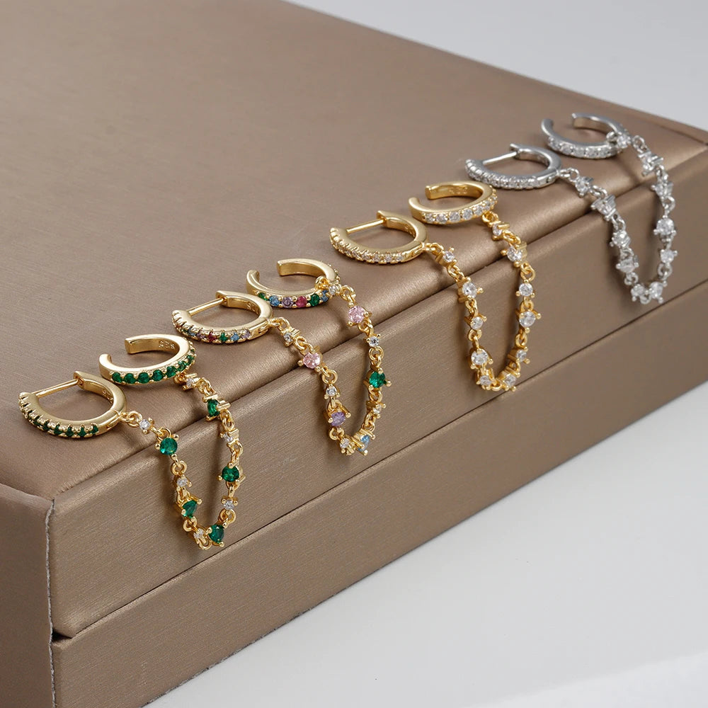 CZ Kristal Ketting Druppel Oorbellen | Roestvrij Staal | Meerdere Kleuren