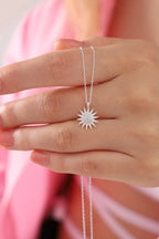 Zon Hanger Ketting | 925 Sterling Zilver met Witte Zirkoon Steen
