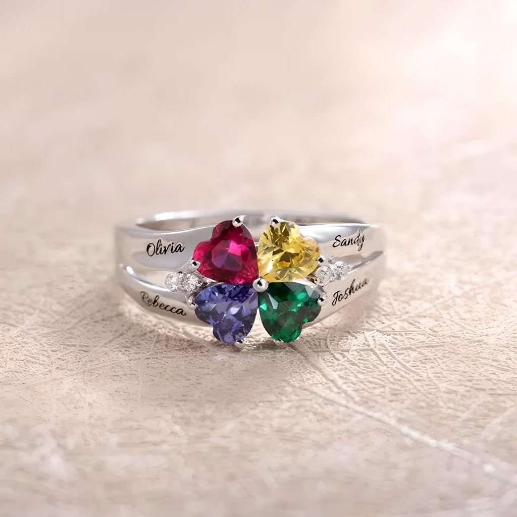 Gepersonaliseerde Geboortesteen Ring met Naam | Hart | 5 Diamanten