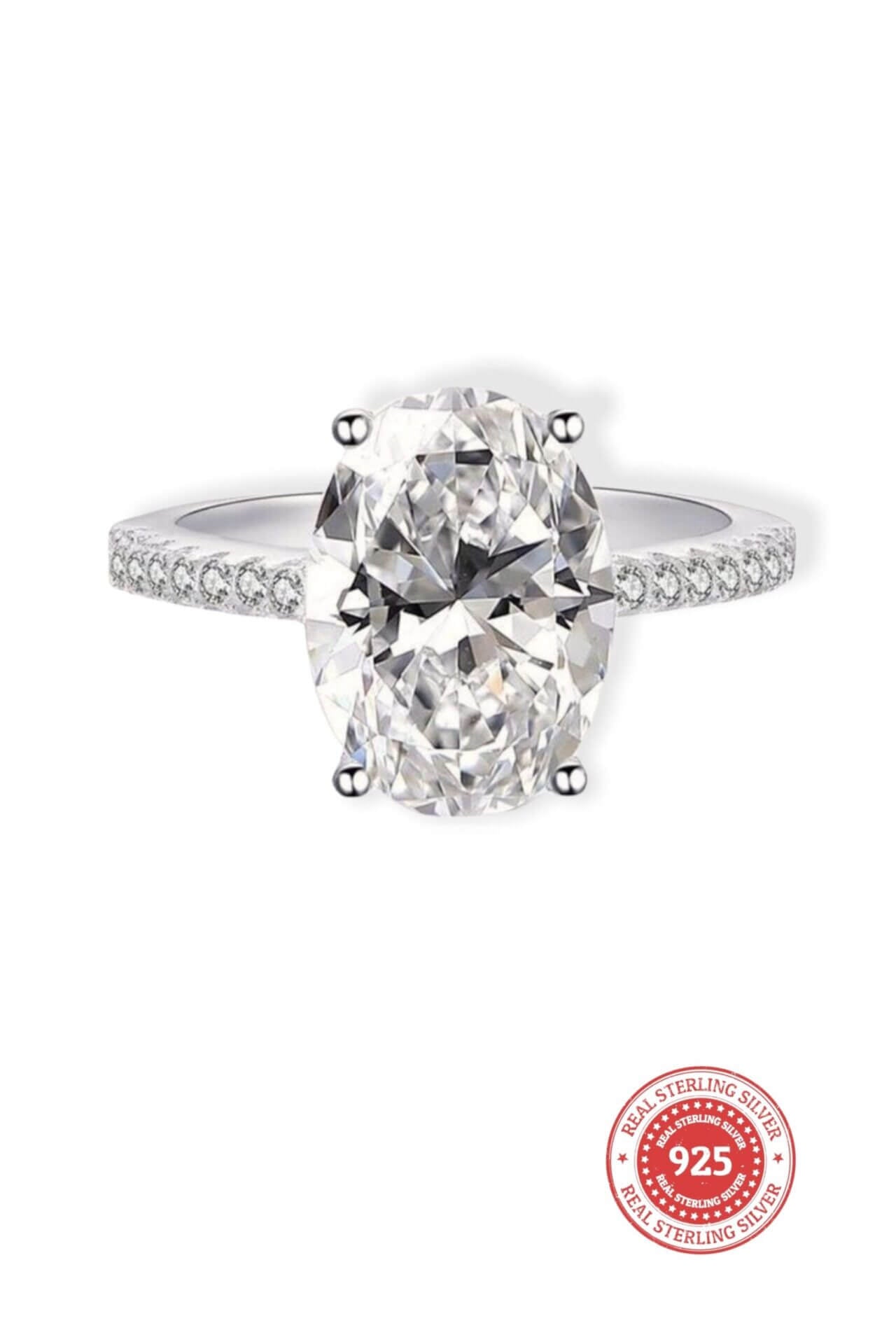 Ovale Cocktail Ring | 925 Zilver | 18K Wit Goud | Cubic Zirconia | Handgemaakt in Zweden