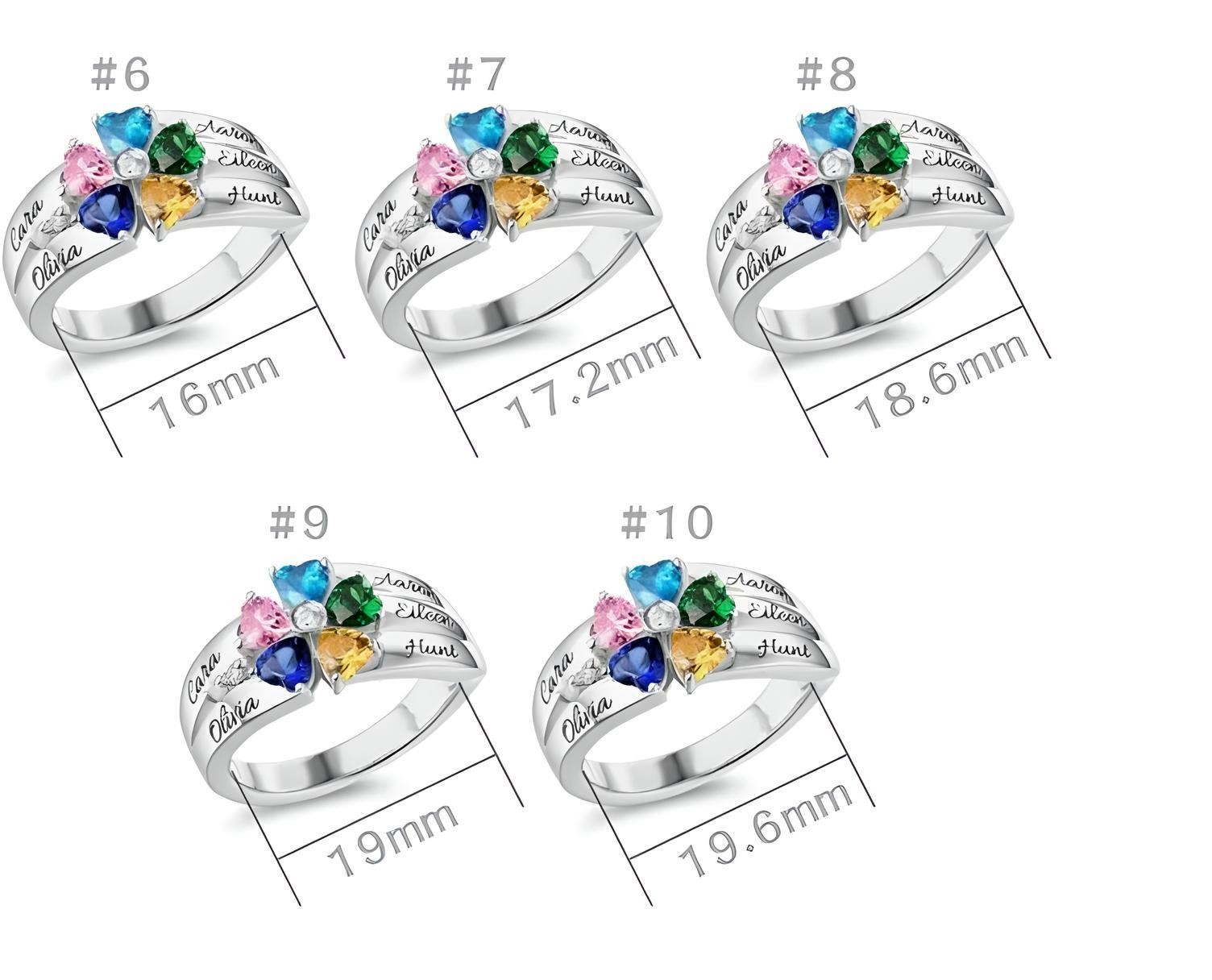 Gepersonaliseerde Geboortesteen Ring met Naam | Hart | 5 Diamanten