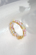 18 Karaat Gouden Pastel Regenboog Ring met Parels
