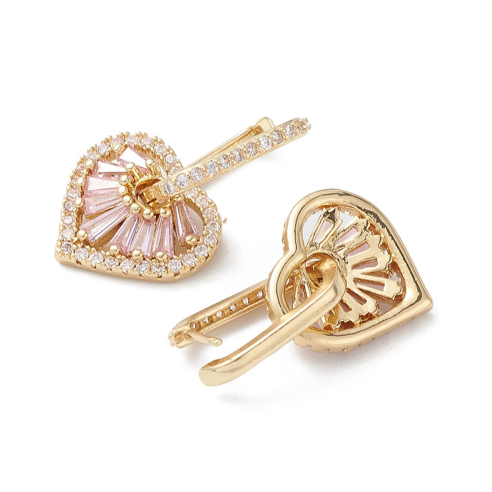 Hoepel Oorbellen met Roze Hart | 16K Goud | Cubic Zirconia