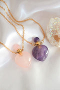 Hart Kristallen Flesje Ketting | Natuurlijke Edelstenen | 24K Goud | Handgemaakt