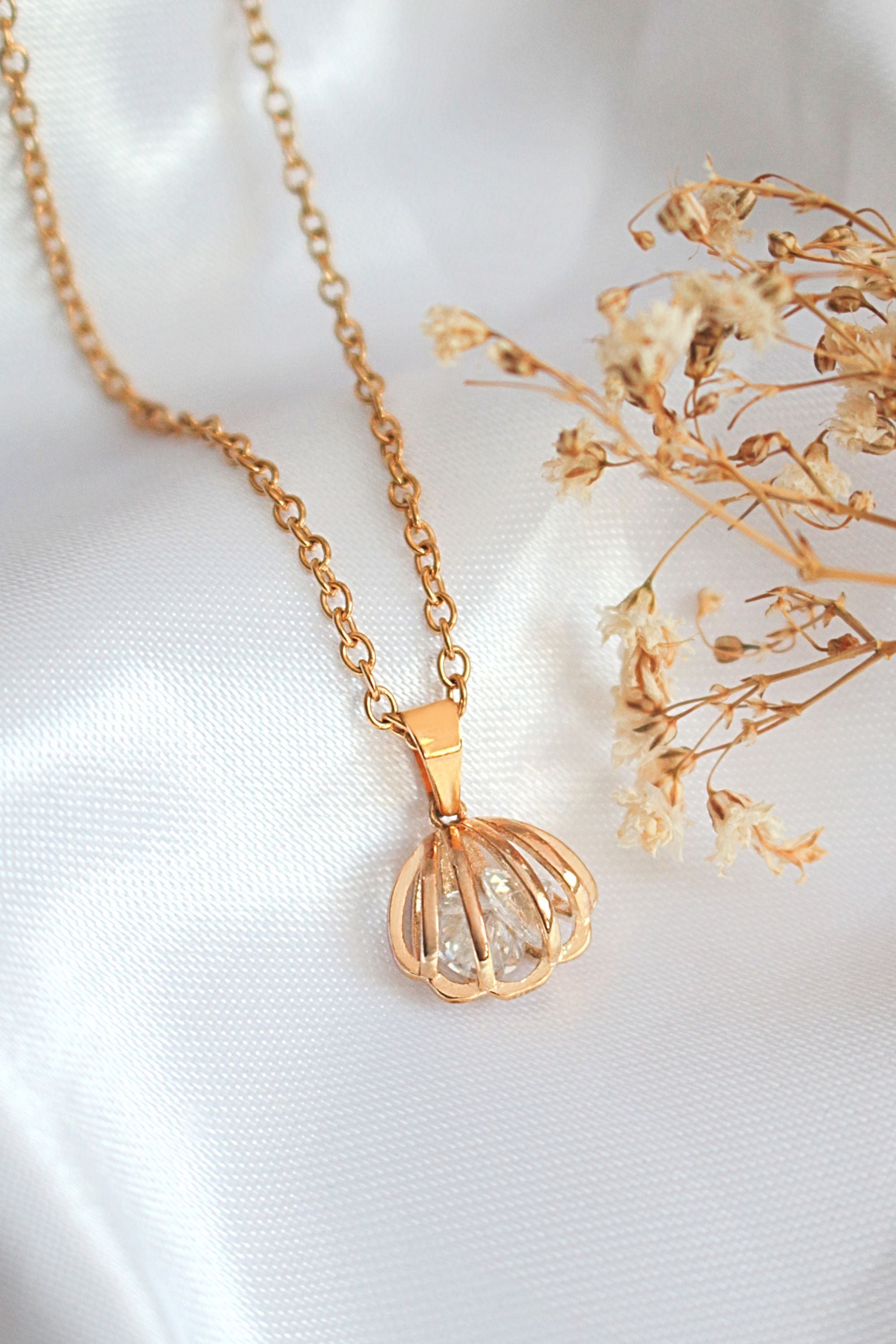 Zeeschelp Ketting 24K Goud met Zirkonia |