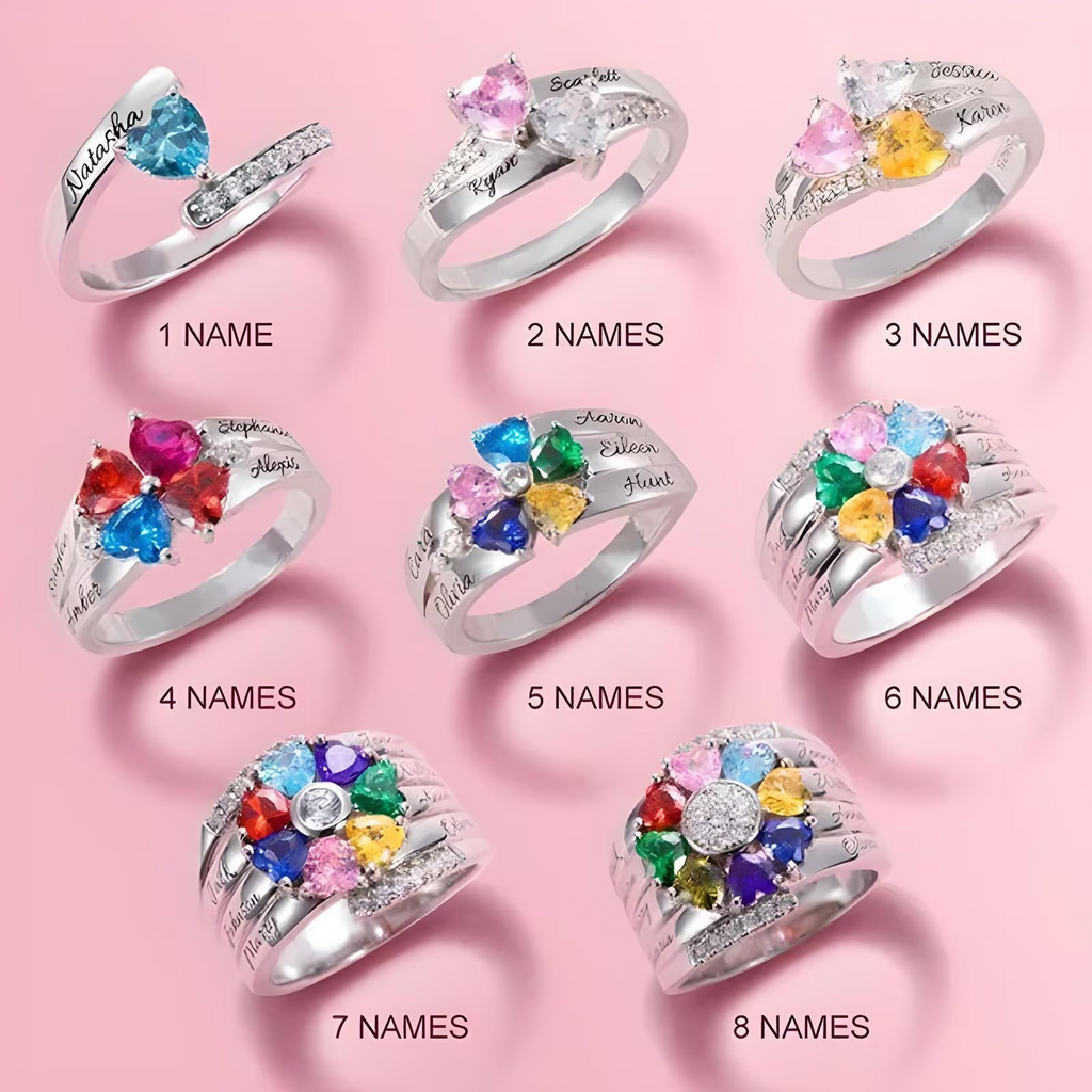 Gepersonaliseerde Geboortesteen Ring met Naam | Hart | 5 Diamanten