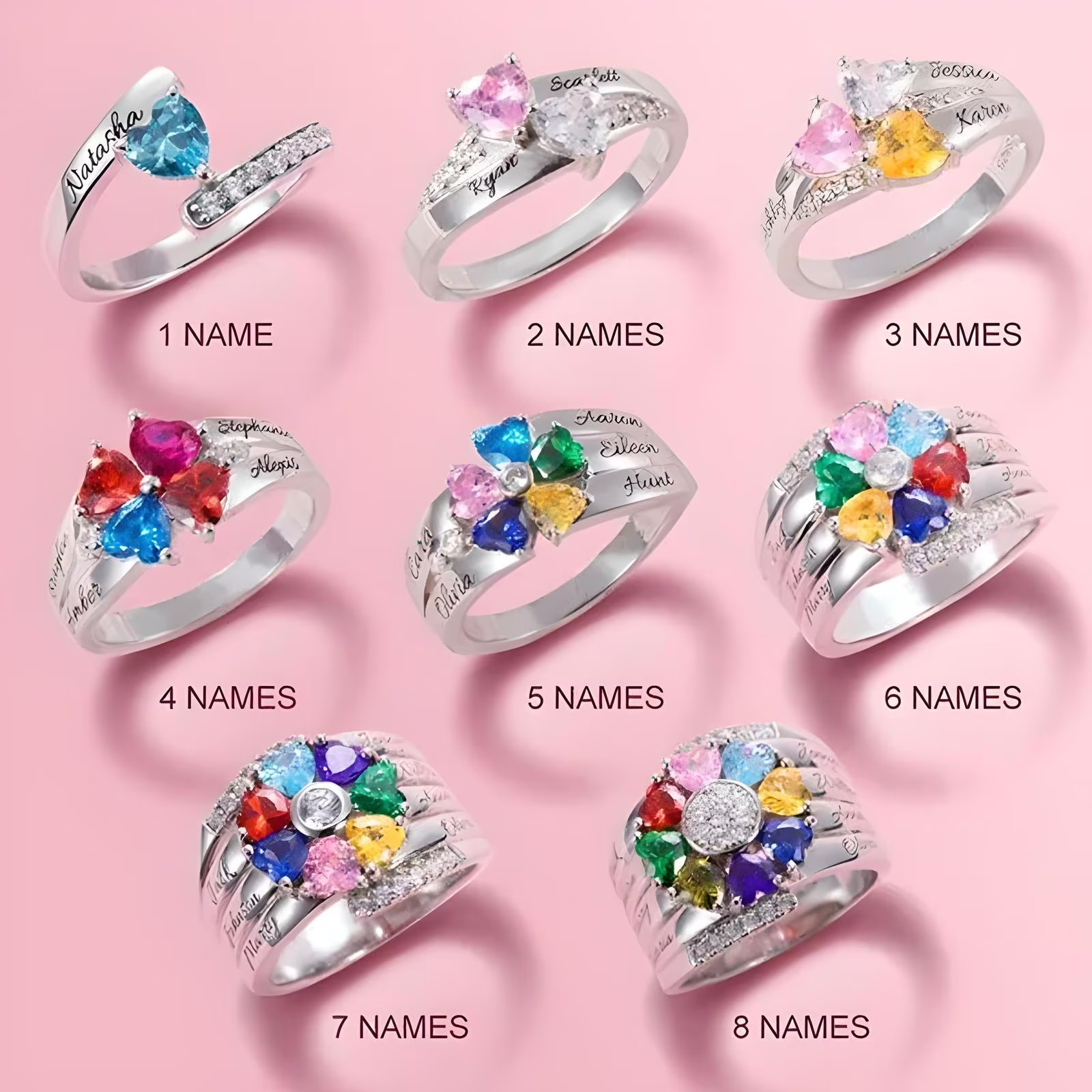 Gepersonaliseerde Geboortesteen Ring met Naam | Hart | 5 Diamanten