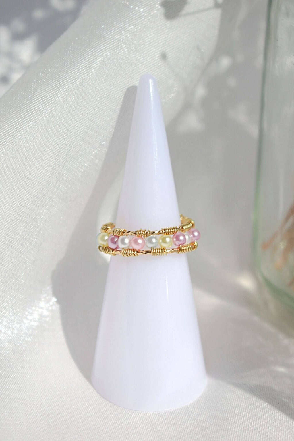 18 Karaat Gouden Pastel Regenboog Ring met Parels