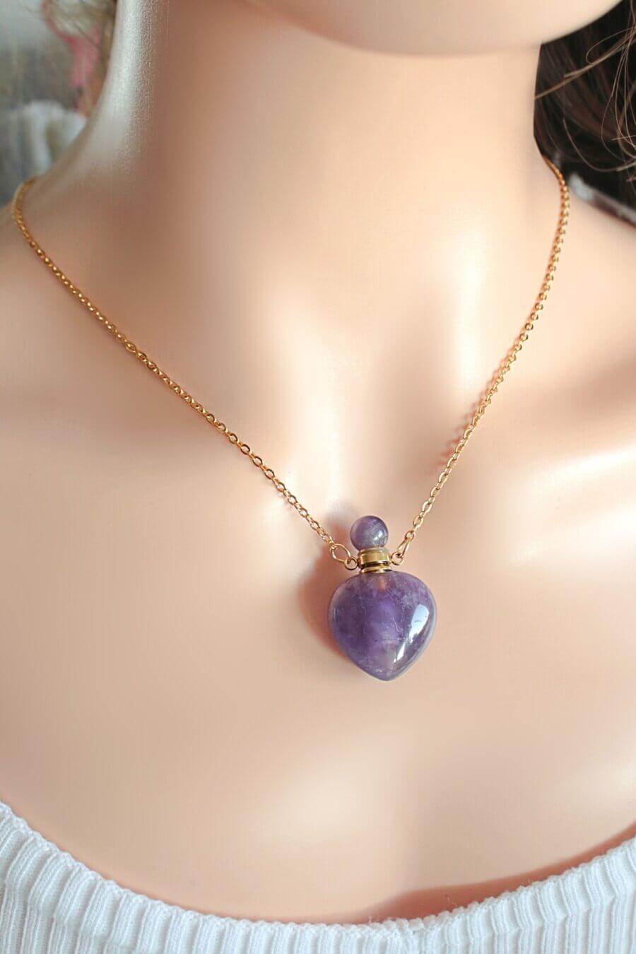 Hart Kristallen Flesje Ketting | Natuurlijke Edelstenen | 24K Goud | Handgemaakt