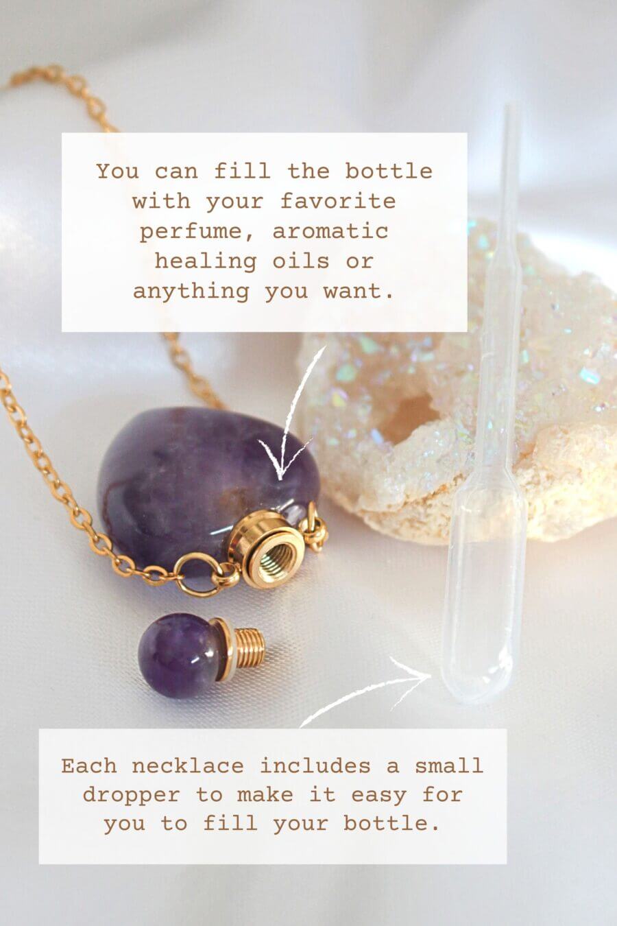 Hart Kristallen Flesje Ketting | Natuurlijke Edelstenen | 24K Goud | Handgemaakt