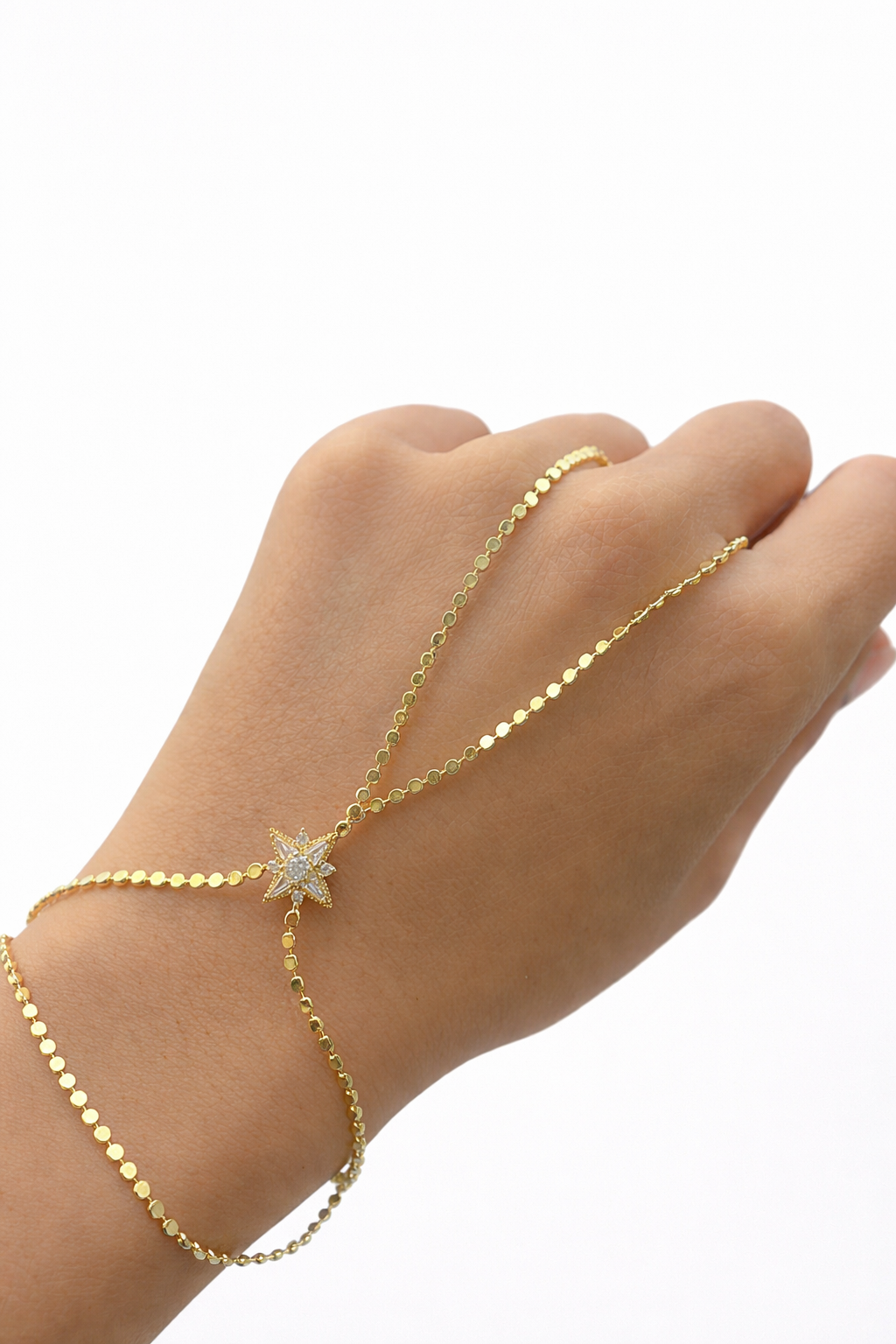 Gouden Noordster Handketting | Pailletten Armband