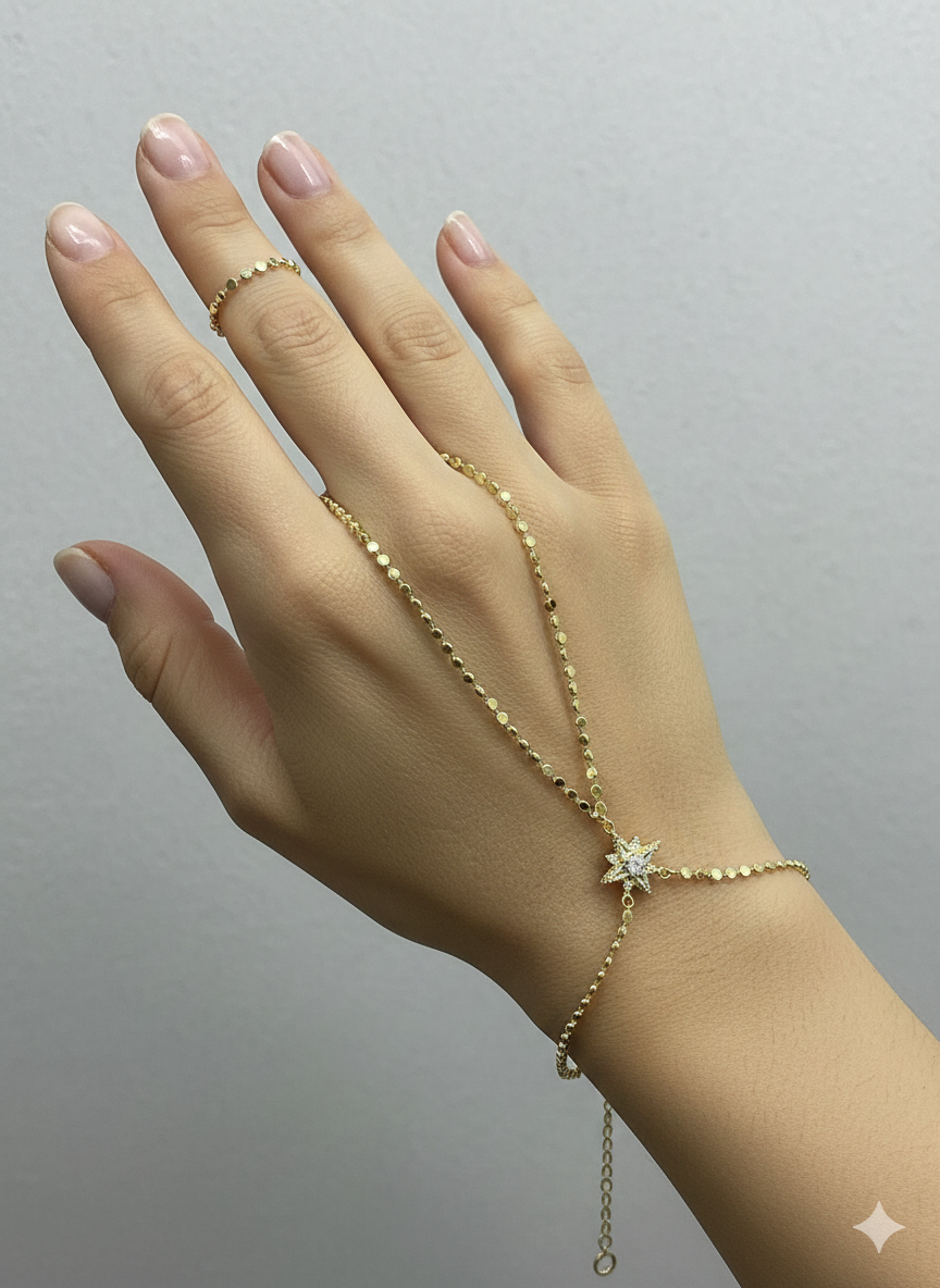 Gouden Noordster Handketting | Pailletten Armband