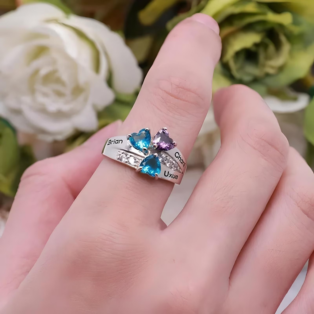 Gepersonaliseerde Geboortesteen Ring met Naam | Hart | 5 Diamanten