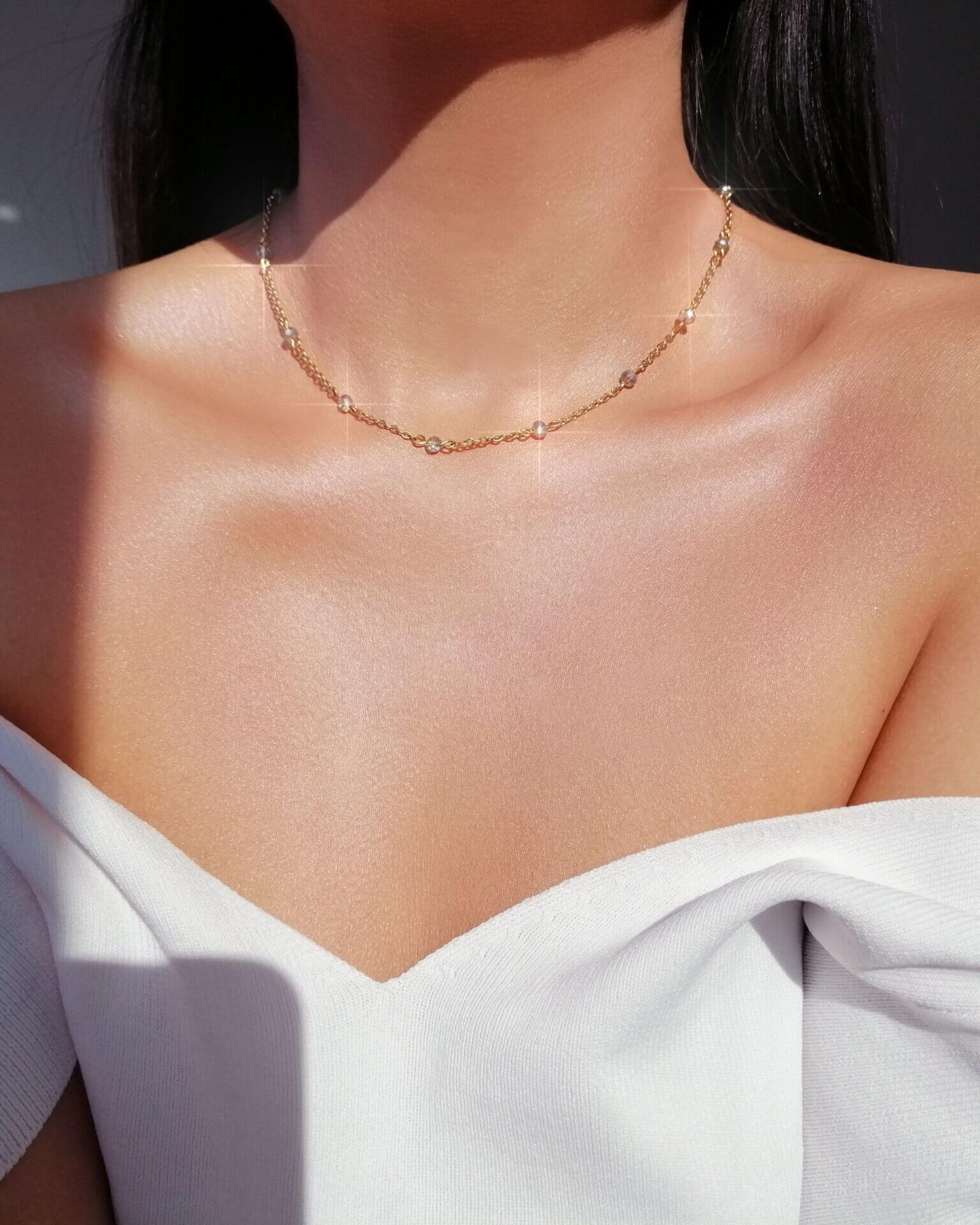 Chrome Kristallen Choker | 18K Goud | Oostenrijkse Kristallen | Handgemaakt in Zweden