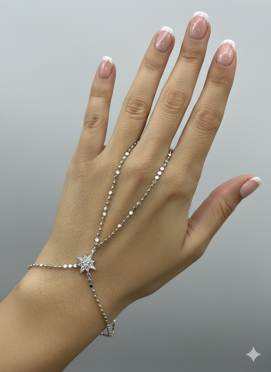 Zilveren Noordster Handketting | Pailletten Armband