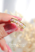 18 Karaat Gouden Pastel Regenboog Ring met Parels