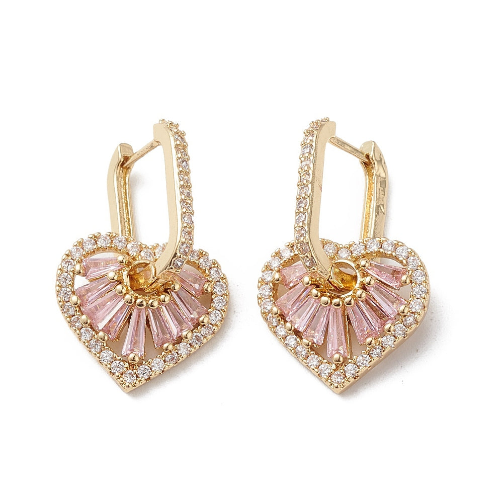 Hoepel Oorbellen met Roze Hart | 16K Goud | Cubic Zirconia