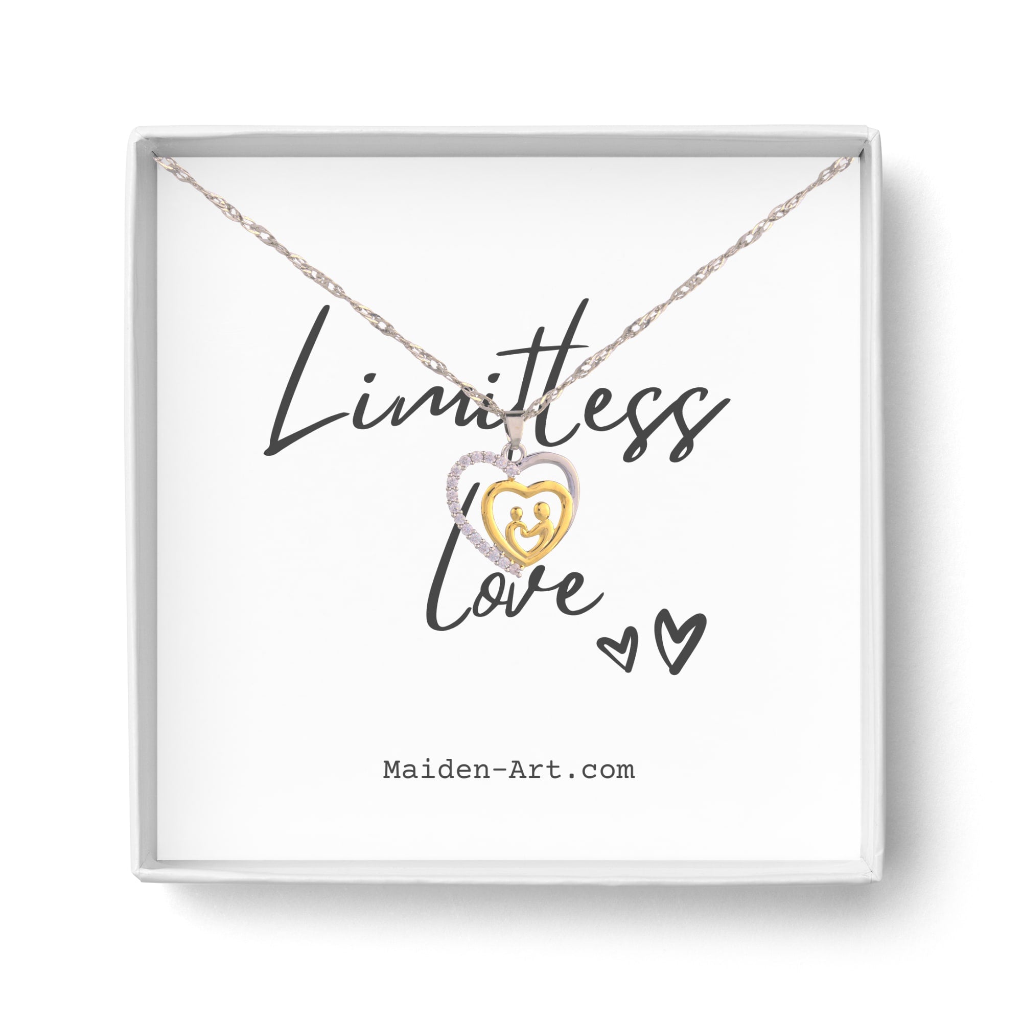 Moeder & Kind Ketting | Pavé Hart Hanger | Rhodium Verguld