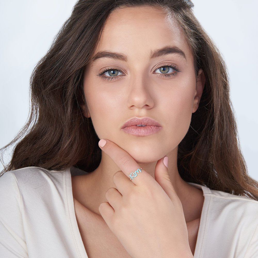 Gepersonaliseerde Naamring met Swarovski Steen | 925 Sterling Zilver | Goud & Rosé Goud